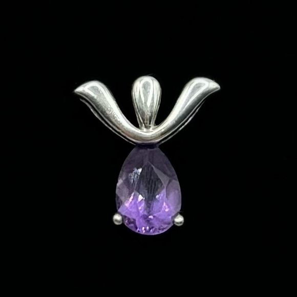 VINTAGE Sterling Silver Amethyst Pendant - Picture 1 of 13